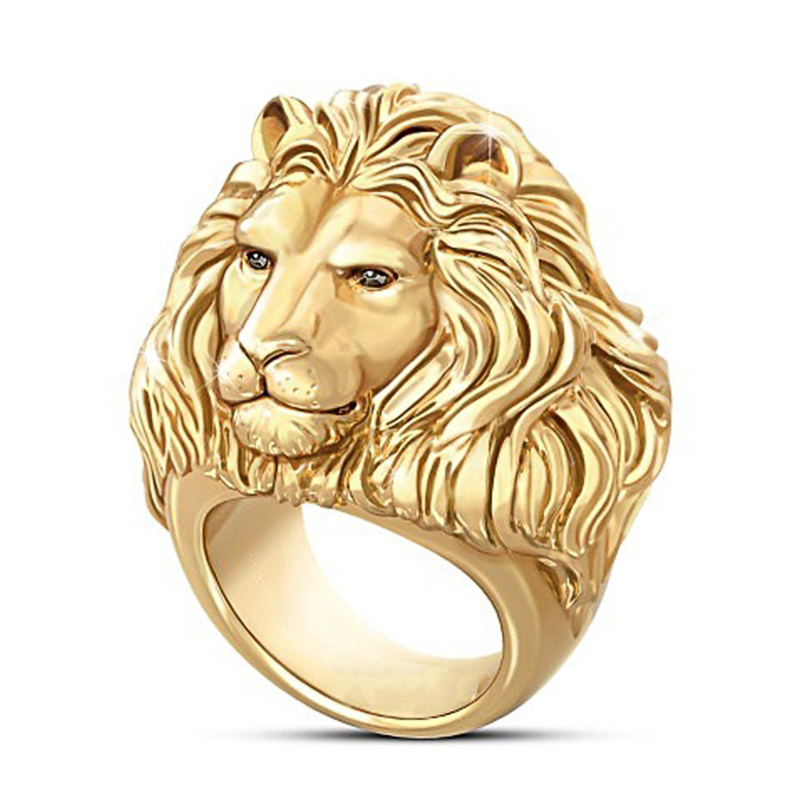 

Februaryfrost Brand Plated Gold Lion Head Men Ring King Of Forest Punk Animal Male's Jewelry Fashion And Rock Style Best Gift Rings