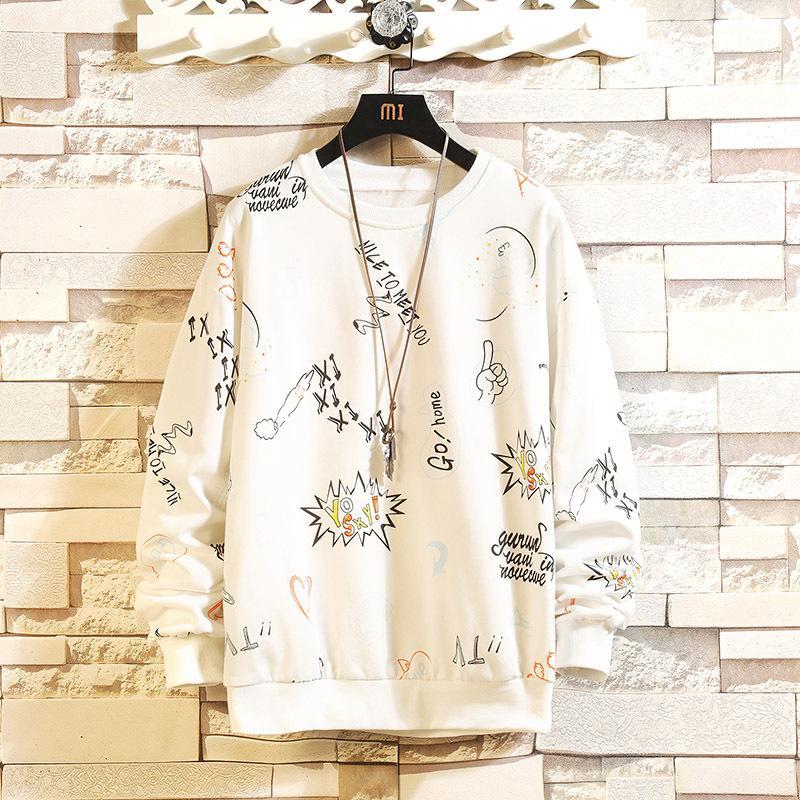 

Spring Autumn Casual Sweatshirt Men Graffiti Sweatshirts Hip Hop Harajuku Streetwear White Hooded Hoodies Men Plus Size M-5XL1, Black