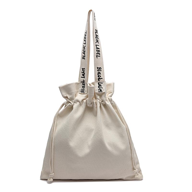 

Canvas Cotton Women Bags Letter Female Handbag Casual Drawstring Shopping Bag Korean Women Shoulder Bag Ladies Canvas Tote Bags, Beige