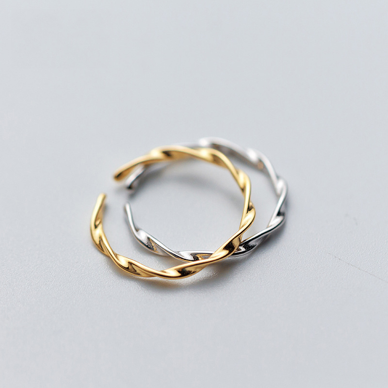 

S925 silver ring female simple twist wavy opening trend gold plated twisted index finger rings