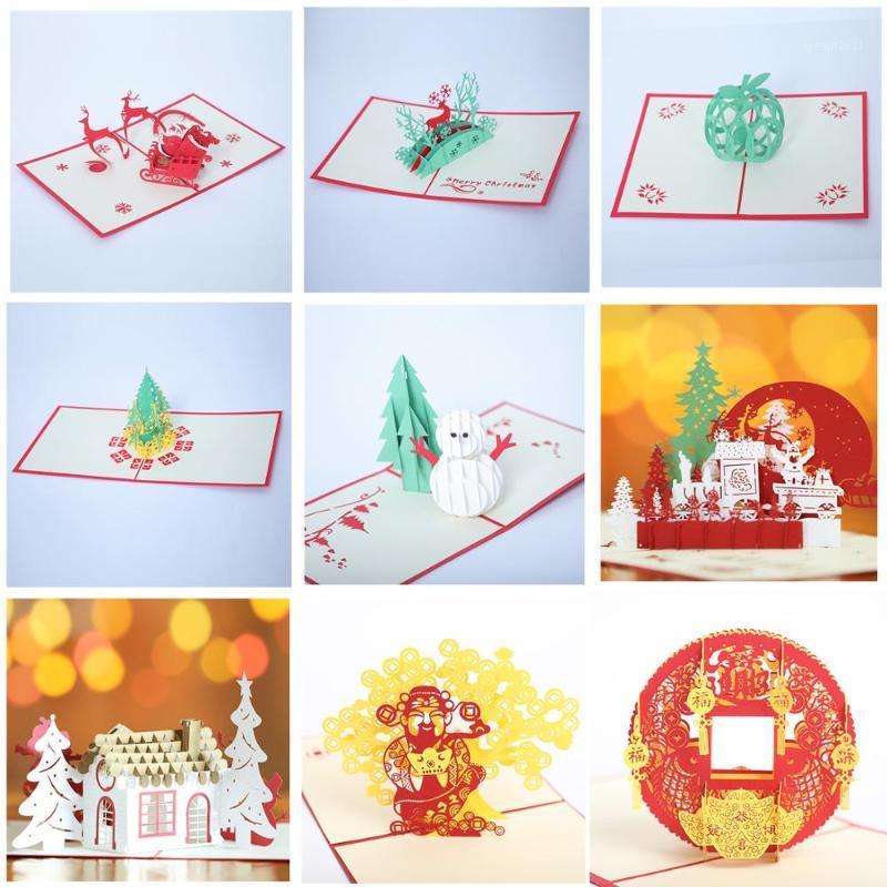 

Merry Christmas Cards Christmas Tree Winter Gift -Up Cards Decoration Stickers Laser Cut New Year Greeting1