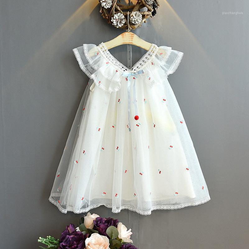 

BINUDUCKLING Baby Girls Summer Dress Cherry Embroidery Lace Mesh Sleeveless Dress For Kids Toddler Girls Fashion1, Pink