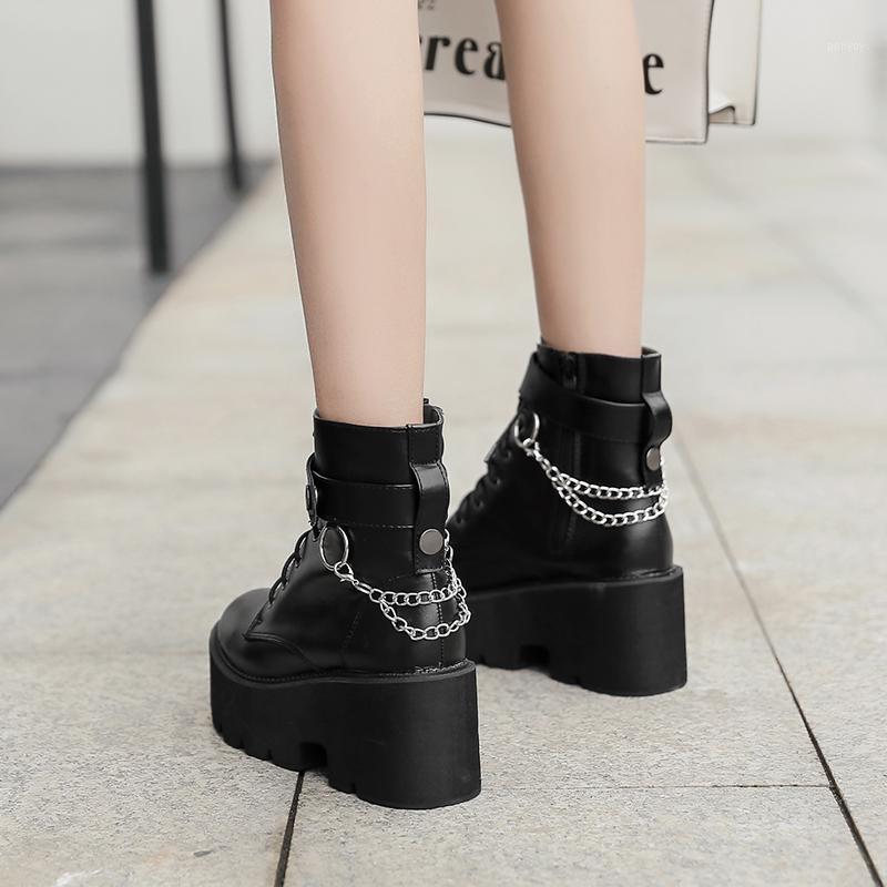 

women boots lace up snow boots waterproof women cowboy shoes western ankle black chunky heel platform boot YMA934-11