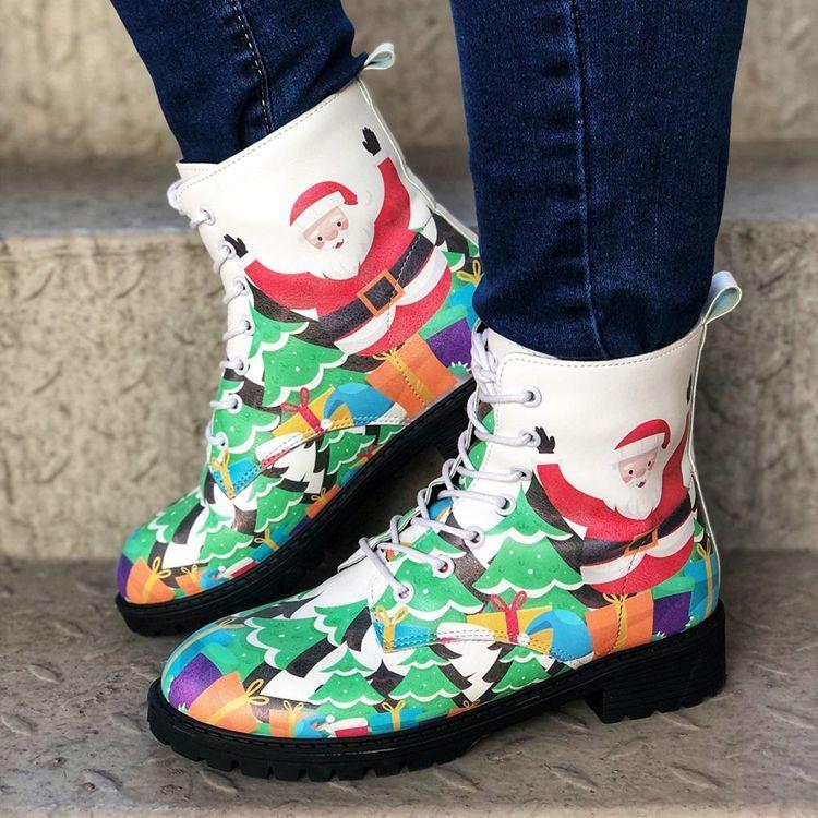 

Autumn and winter 2021 European and American personality fashion Christmas print with boots female, As pic