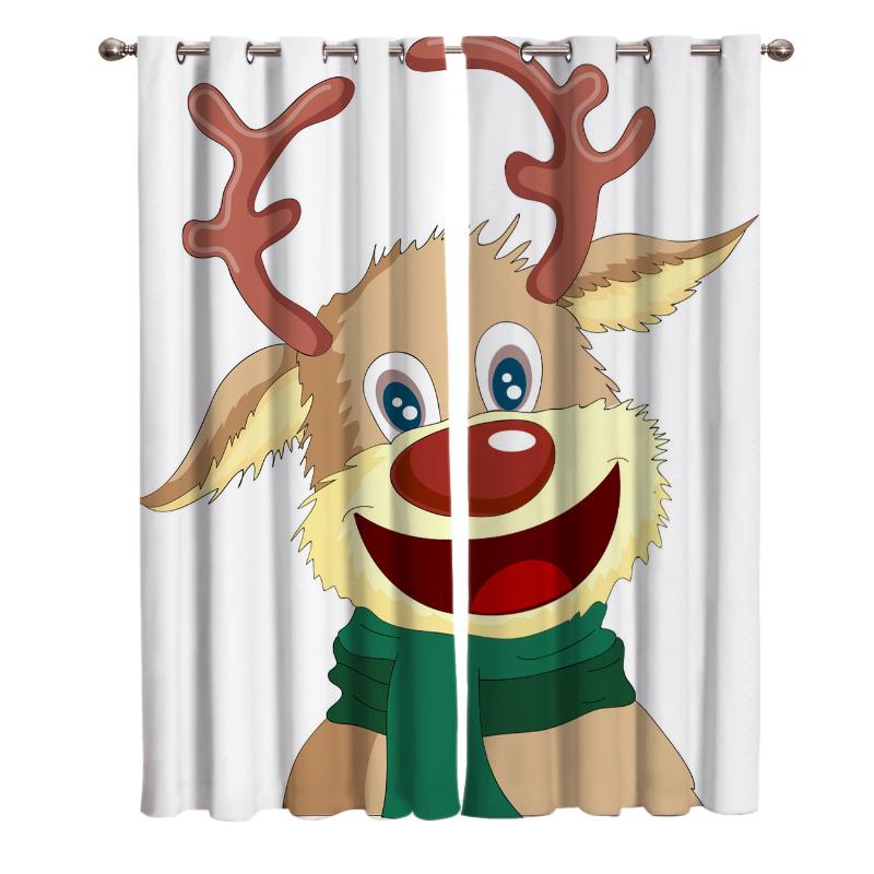 

Christmas Cartoon Reindeer Home Decor Window Curtains Bedroom Kitchen Curtain Panel Curtains for Living Room, Whh03463