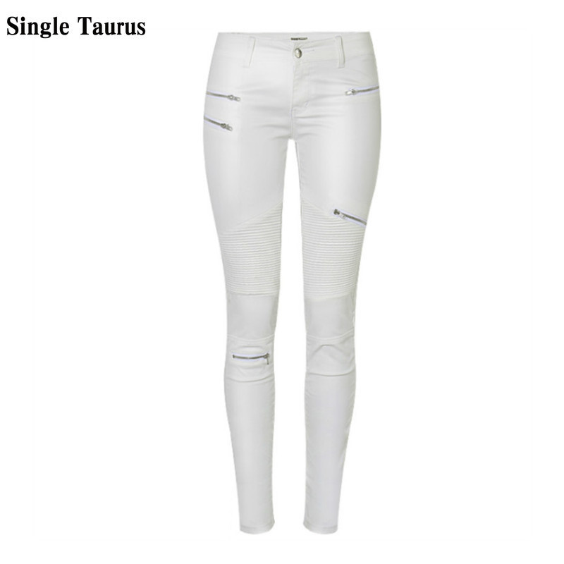 

Low Waist Leather PU Pants Women Streetwear Fake Zippers White Cargo Pants Women Punk Push Up Plus Size Skinny Coated Jean MujerCX220310