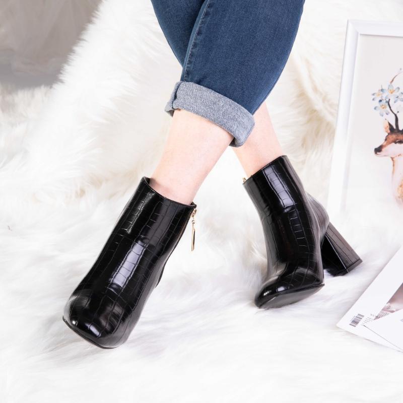 

Women's thick-heeled short boots fashion crocodile pattern embossed high-heeled short boots fashion catwalk casual lazy bo, As pic