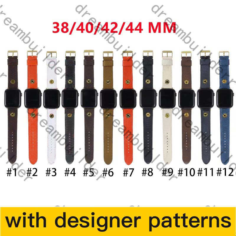 

Fashion Designer Luxury Strap For Apple watchband 41mm 42mm 38mm 40mm 44mm 45mm iwatch 2 3 4 5 6 SE watchband Leather Bracelet Stripes watch band