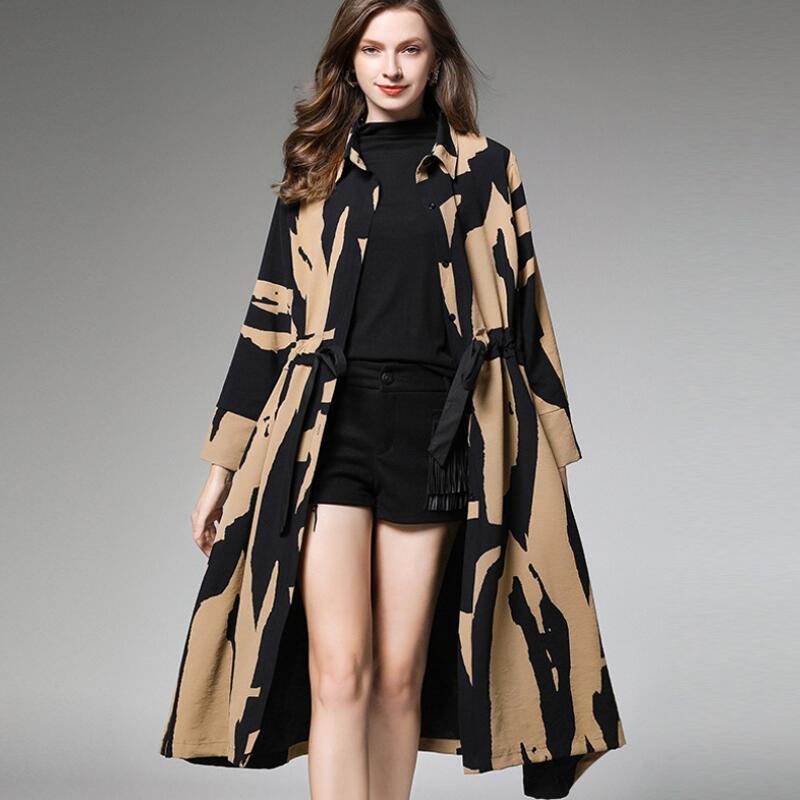 

Free Shipping JRY New Autumn Fashion Outerwear Women Single-breasted Printing Coat Lady Long Casual Trench With Pockets -4XL, Khaki