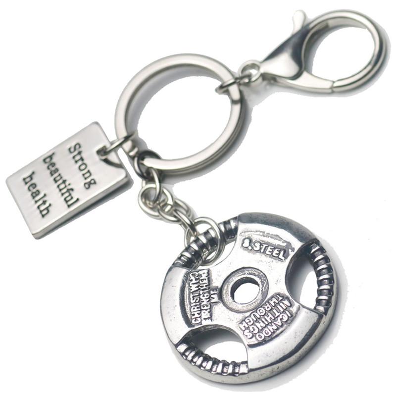 

Weight Plate Keychain Men Engraved Quotes Charms Key Ring Car Purse Bag Buckle Pendant Men Sports Hip Hop Jewelry