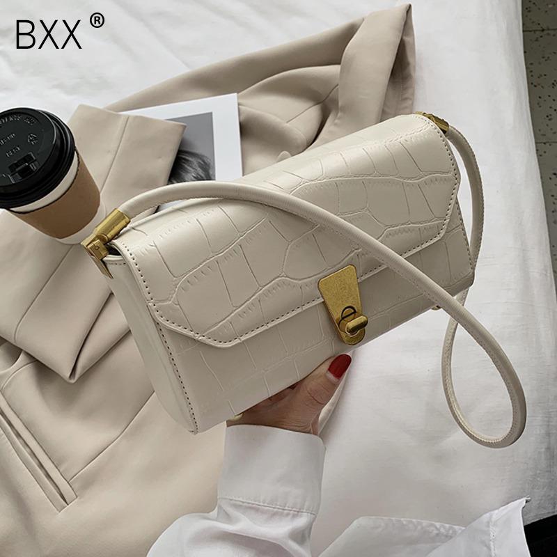 

[BXX] Stone Pattern PU Leather Crossbody Bags for Women 2021 Trend Shoulder Bag Lady Handbags Small Simple Bag HO978, Black