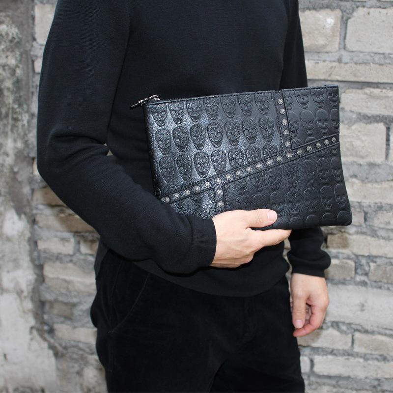 

New PU Leather Wristlet Clutch Bag Men Handbag Men's Cell Phone Pouch Wrist Strap Envelope Wallet Bags Business Style Unisex, Black