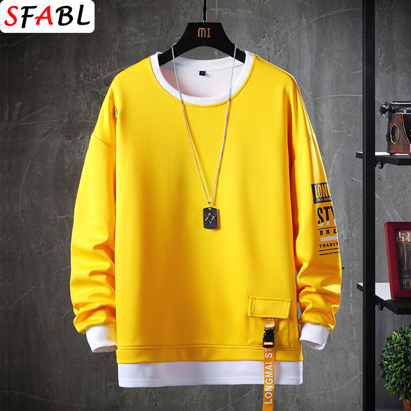

Casual O-Neck Solid Hoodie Sweatshirt Mens Autumn Spring Hip Hop Streetwear Male High Street Pullover Hoodie Tops Fashion, Yellow