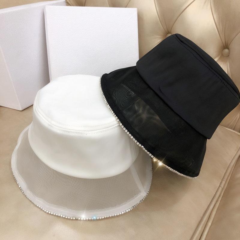 

Fashion Women Black White Breathable Diamond Rhinestone Decorated Mesh Bucket Hats Fisherman Caps