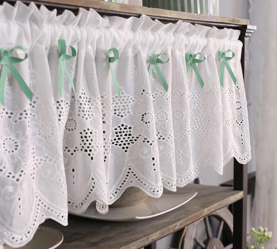 

Decorative Kitchen Curtain White Cotton Embroidered Butterfly Bow half Cafe Curtain for Kitchen Living room Home Decoration 44