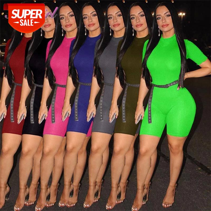 

Casual Neon Color Short Sleeve Skinny Summer Jumpsuit Women 2020 Sexy One Piece Party Playsuit Rompers Sportwear Outfit Overalls #T67L, Black;white