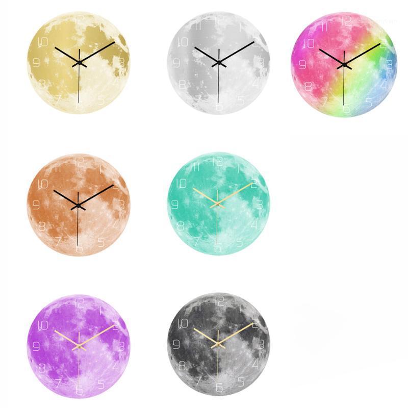 

30cm 9 Styles Mute Sweep Luminous Clock Moon Wall Clock Wall Stickers For Living Room Decor stickers1