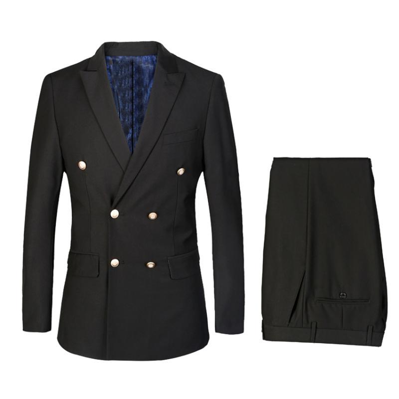 

Men's Suits & Blazers Double Breasted Groom Tuxedos Peaked Lapel Man Blazer For Groomsman Suit Custom Made Black (Jacket+pants)