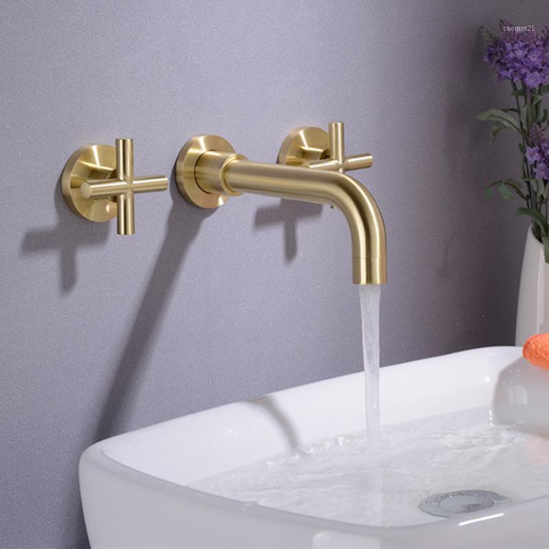 

Basin Faucet Wall Mounted Brass Sink Tap Concealed Hot and Cold Water Mixer Bathroom Taps Brushed Gold 3Holes Rose Gold Chrome1