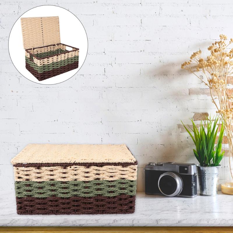

Multipurpose Woven Storage Basket Sundries Storage Organizer Case with Lid