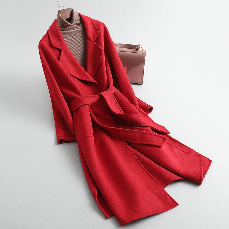 

2020 winter fashion mid long double sided cashmere wool coat women commuting Korean loose Nizi coat, Black