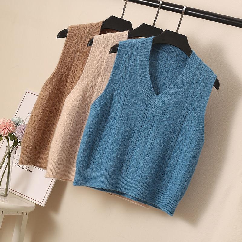 

2021 Women Autumn Winter New Loose Sweater Vests Female Stripted Sleeveless V-neck Waistcoats Lady Elegant Casual Knit Gilet G42, Blue