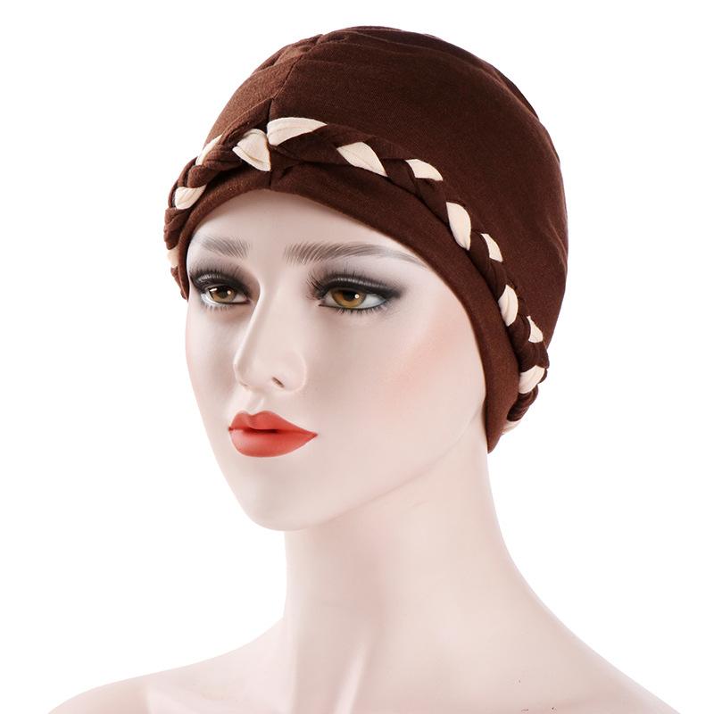 

New European and American Spring/Summer Muslim Baotou Cap Two-color Whip Turban Cap Spot, Black