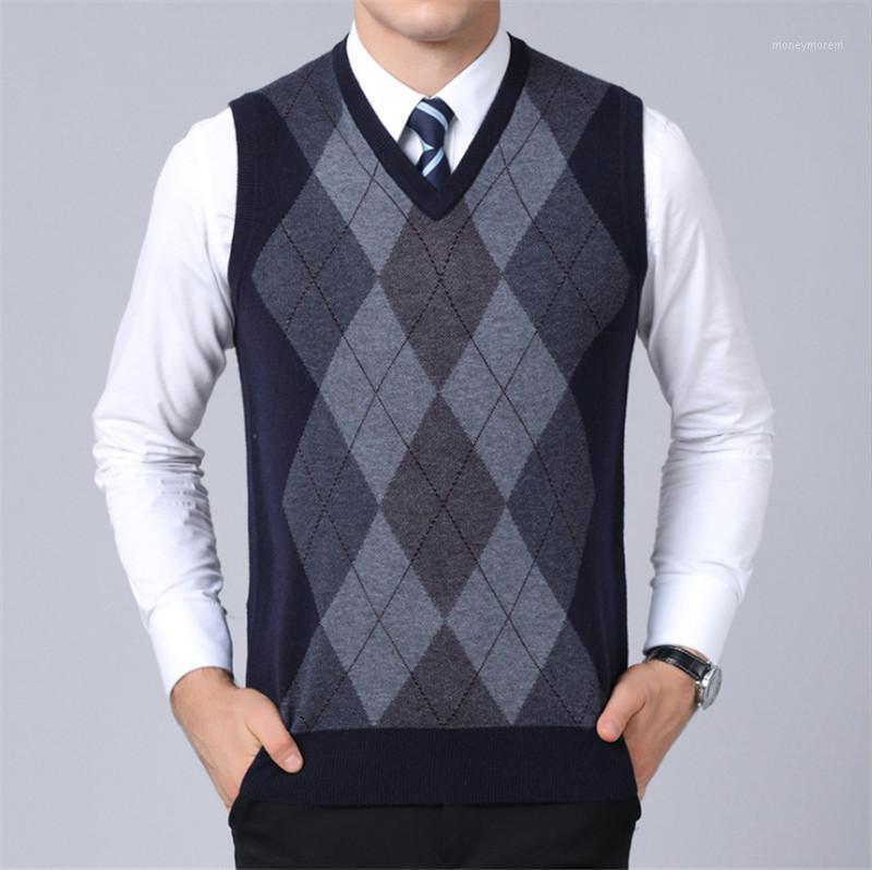 

Men Sweater Autumn & Winter Coat Male Sleeveless Pullover V-Neck Jacket Gentleman Slim Fit Casual Knitted Woolen Sweaters Vest1, Navy blue