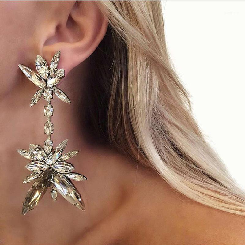 

New Bohemian Luxury Crystal Flower Dangle Earrings for Women Wedding Gift Brand Hot Big Long Earrings Drop Jewelry Wholesale1