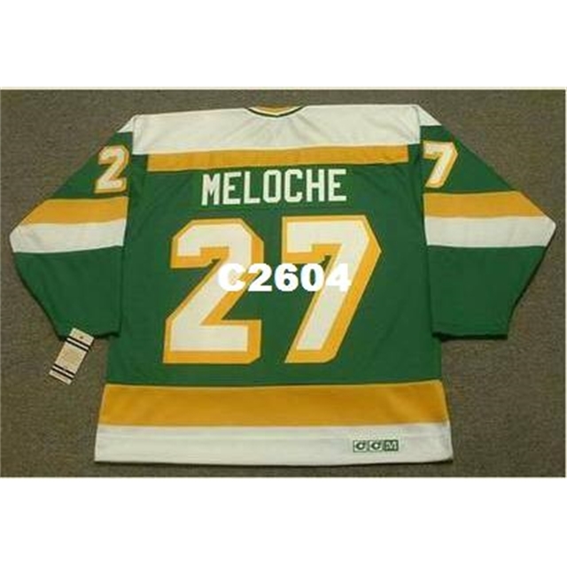 

Mens #27 GILLES MELOCHE Minnesota North Stars 1981 CCM Vintage RETRO Home Hockey Jersey or custom any name or number retro Jersey, Green