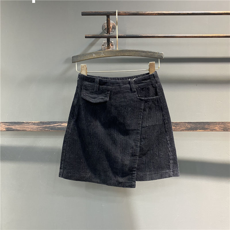 

2021 New Autumn and winter women's streetwear high mini-velvet asymmetric woman apricot skirts black coffee y420 UWYJ