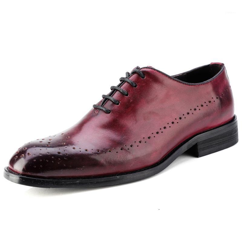 

Luxury Men's Genuine Leather Formal Oxfords Shoes Brogue Carving Business Office Wedding Dress Elegantes Party Red Groom Shoes1, Black