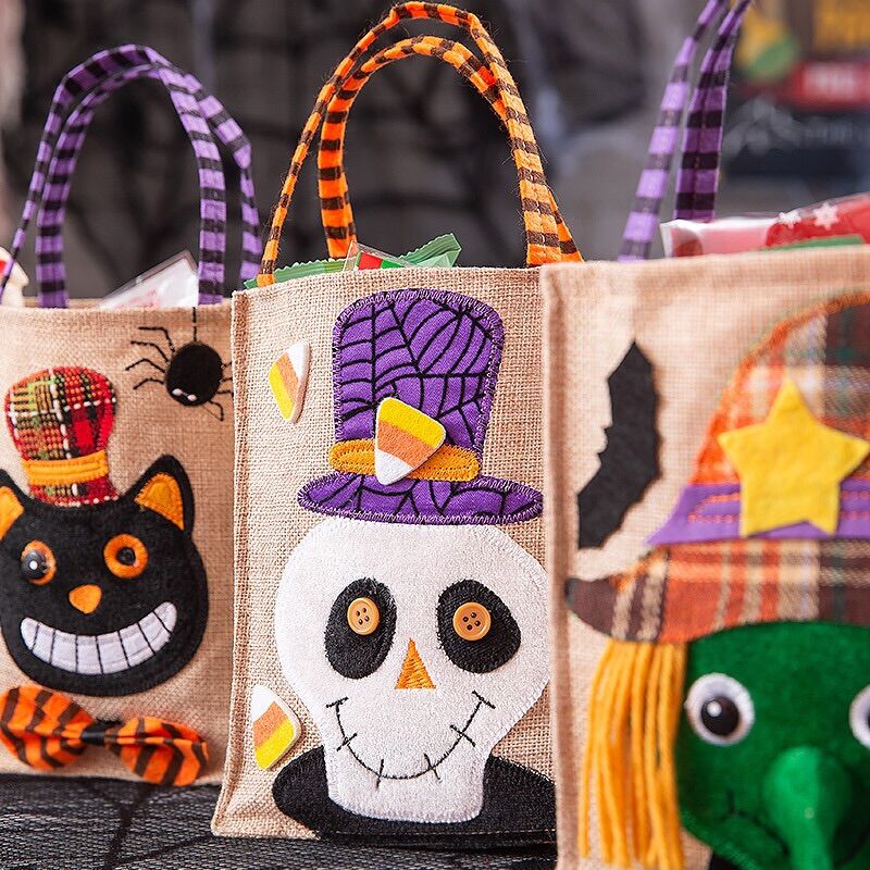 

Wholesale Halloween Large Size 26*15cm Gift Bags Halloween Decoration Linen Pumpkin Tote Shopping Mall Hotel Bag