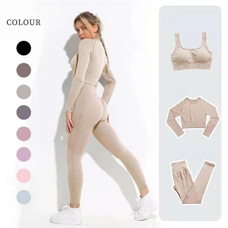 

Seamless Yoga Set Workout Clothes For Women Sports Gym Set Fitness Clothing Long Sleeve Yoga Suit, Brapants black