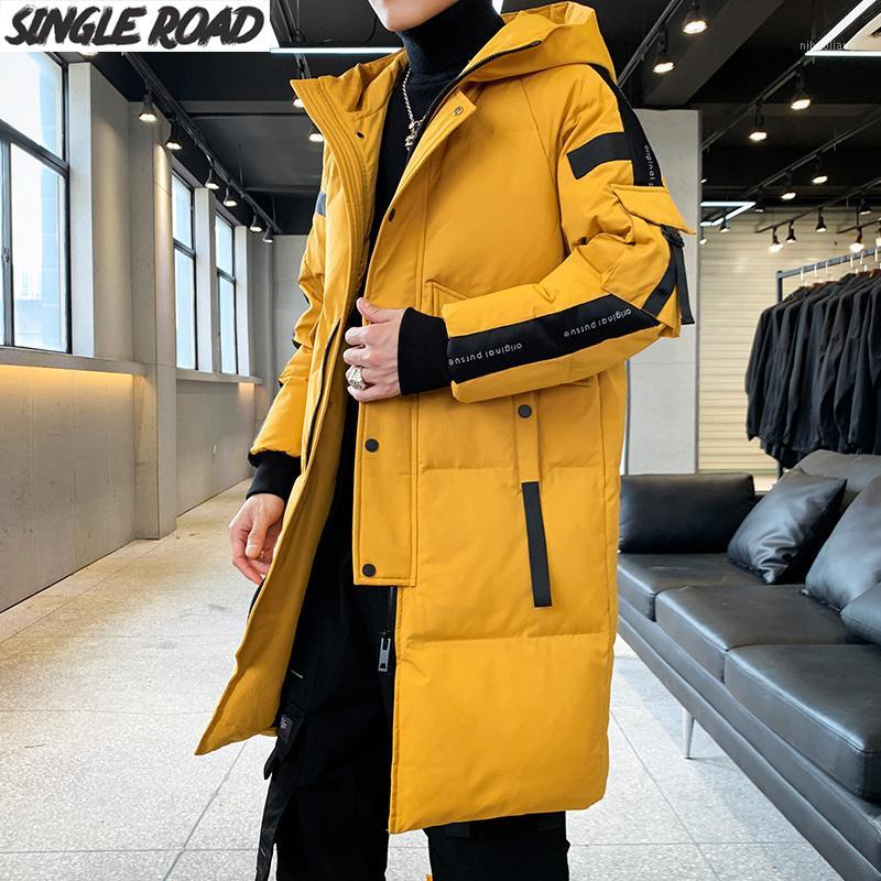 

Single Road Winter Jacket Men Down Long Coat 2019 Fashion Casual Solid Fashion Warm Jacket Male Hooded Windbreaker Duck Outwear1, Yellow down jacket
