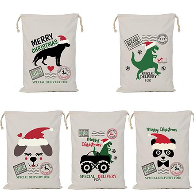 

Christmas Gift Bag Santa Sack Drawstring Bags Canvas Santa Sacks Storage Print Gift Bags Xmas Decoration IIA746