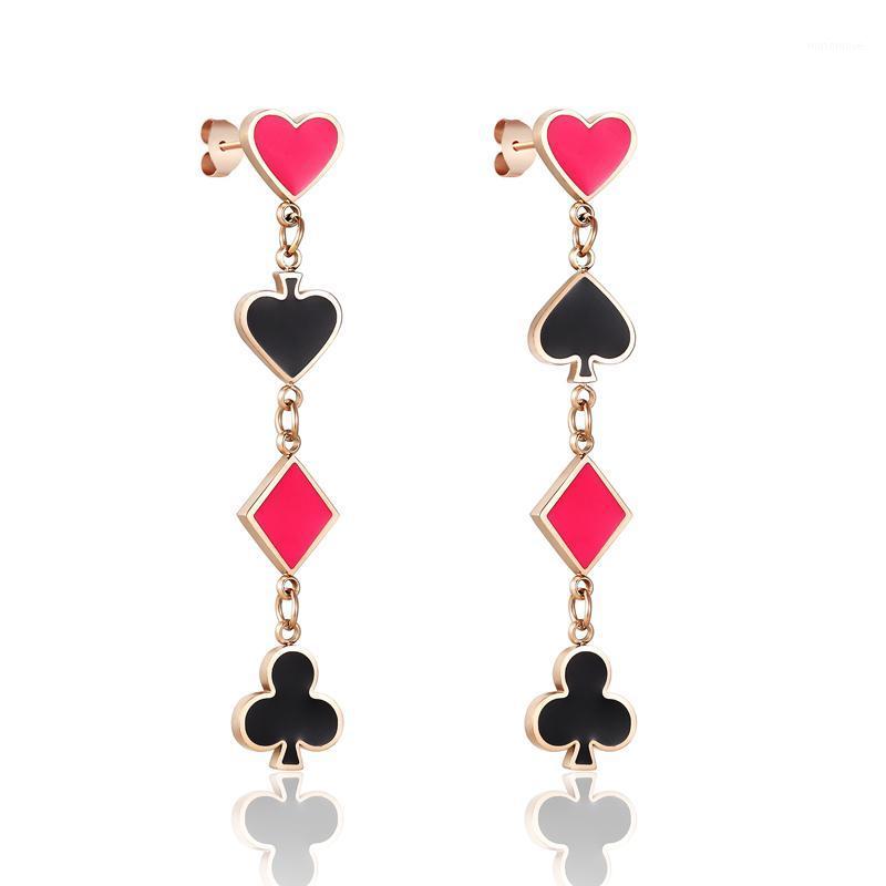 

Classic Beautiful Red And Black Heart Shaped Square Poker Woman Earrings Titanium Steel High Quality Earrings wholesale1