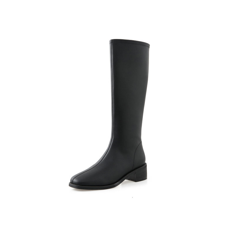 

2021 New Elegant Fashion Winter Newest Knee High Boots Genuine Leather Round Toe Thick Heels Party Shoes Woman Rl24, Brown
