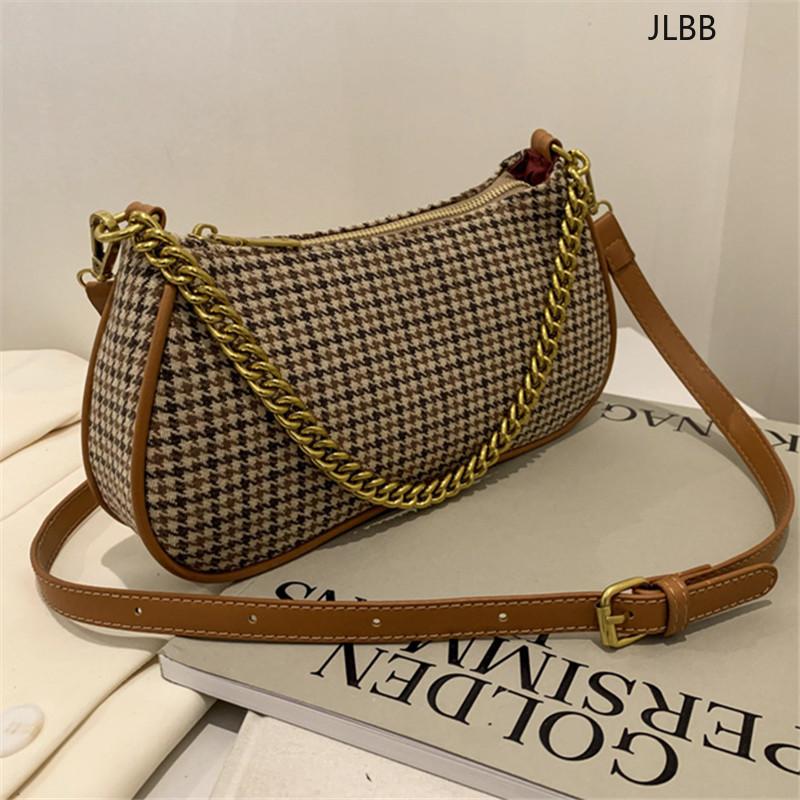 

Unique Bag 2021 New Plover Women's Bag Shoulder Slung Chain Ladies Retro Plaid Underarm, Brown