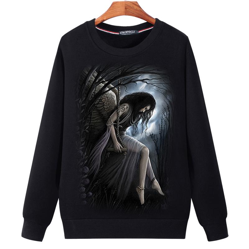 

Black Autumn Mens Outerwear Pullover Men Hoodies Fleece Dark Angle Print Sweatshirt 2020 Punk Mens Clothes RH1-15