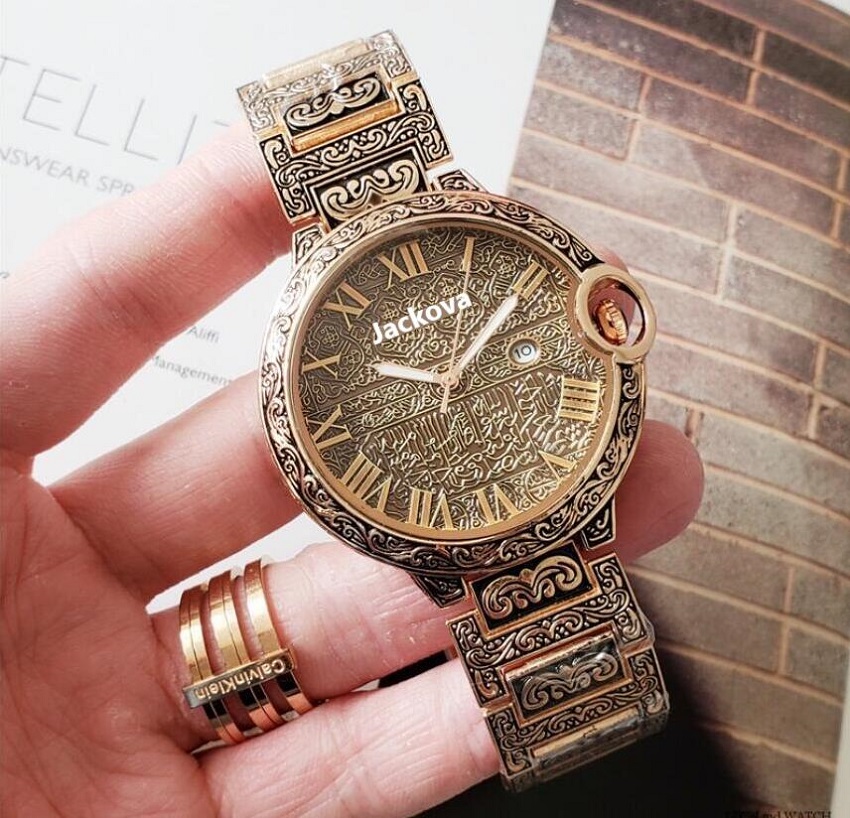 

Hot sale 48mm carved flowers quartz mens watches fashion casual men dress designer watch wholesale male gifts wristwatch horloge, As pic