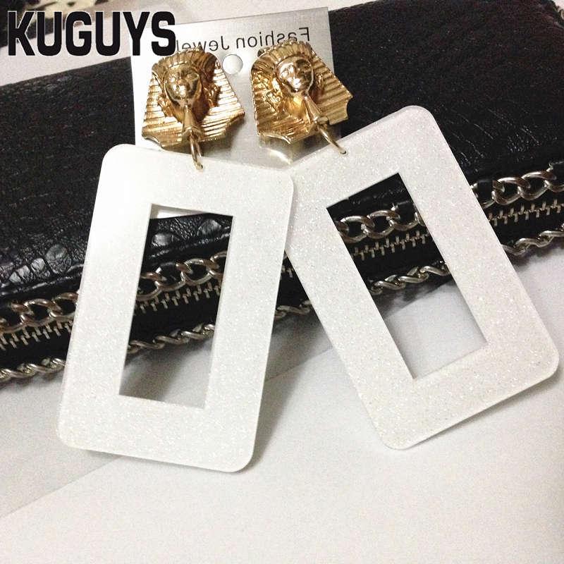

KUGUYS Fashion Acrylic Jewelry Black White Square Large Earrings for Women Brincos Vintage Pharao Drop Earring Pendientes