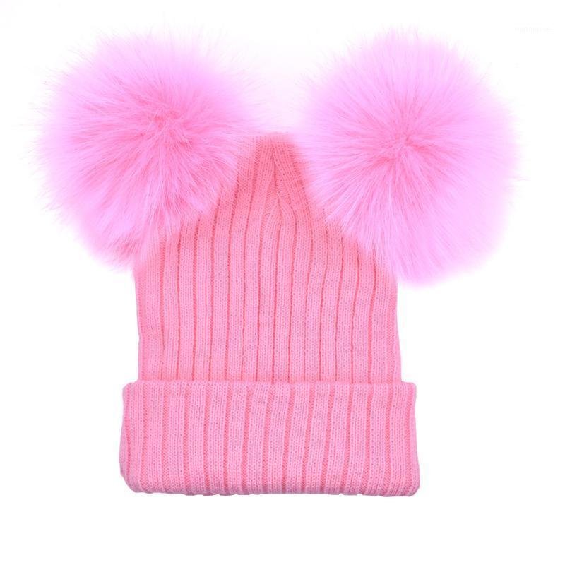

Fashion Knitted Faux Fur Ball Pom Pom Cute Women Lady Beanie Hat Warm Cap Gift1, Rose red