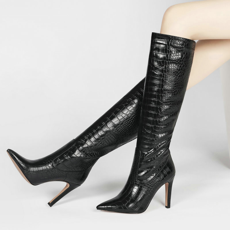 

2020 Autumn Brand Women Boots Fashion Knee High Boots Faux Leather Pointed Toe Thin Heel Winter Warm Female, Yellow