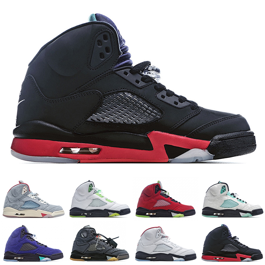 

Mens Island Green 5 Basketball Shoes Womens 5s Top 3 What The Wings SP Red Muslin Oregon Quai 54 Metallic Silver Grape Anthracite Sneakers, Shown