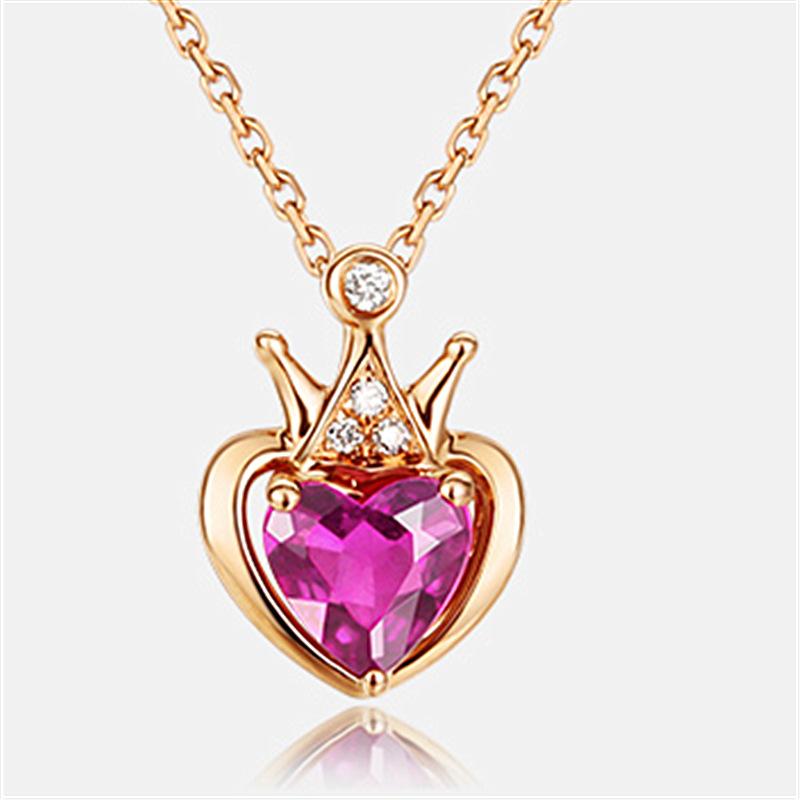 

Korean Gold Necklace for Women Red Tourmaline Clavicle Chain Heart-shaped Ladies Pendant Necklace Wedding Party Jewelry