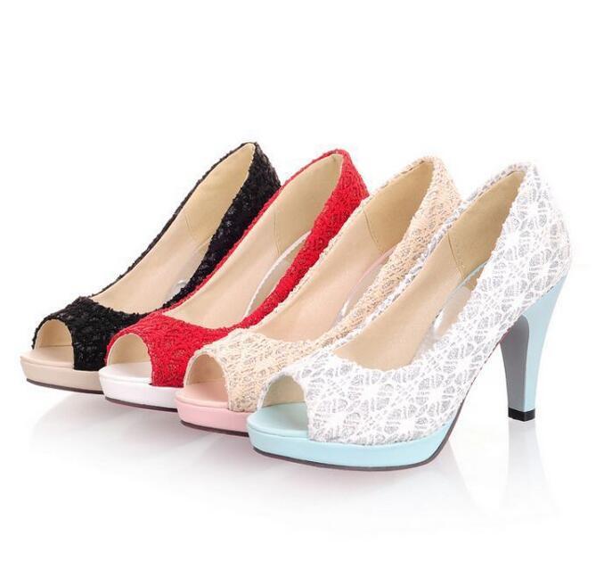 

Ladies Lace Sythestic Open Toe Block Heel Wedding Womens Mary Jane Shoes SZ, Beige
