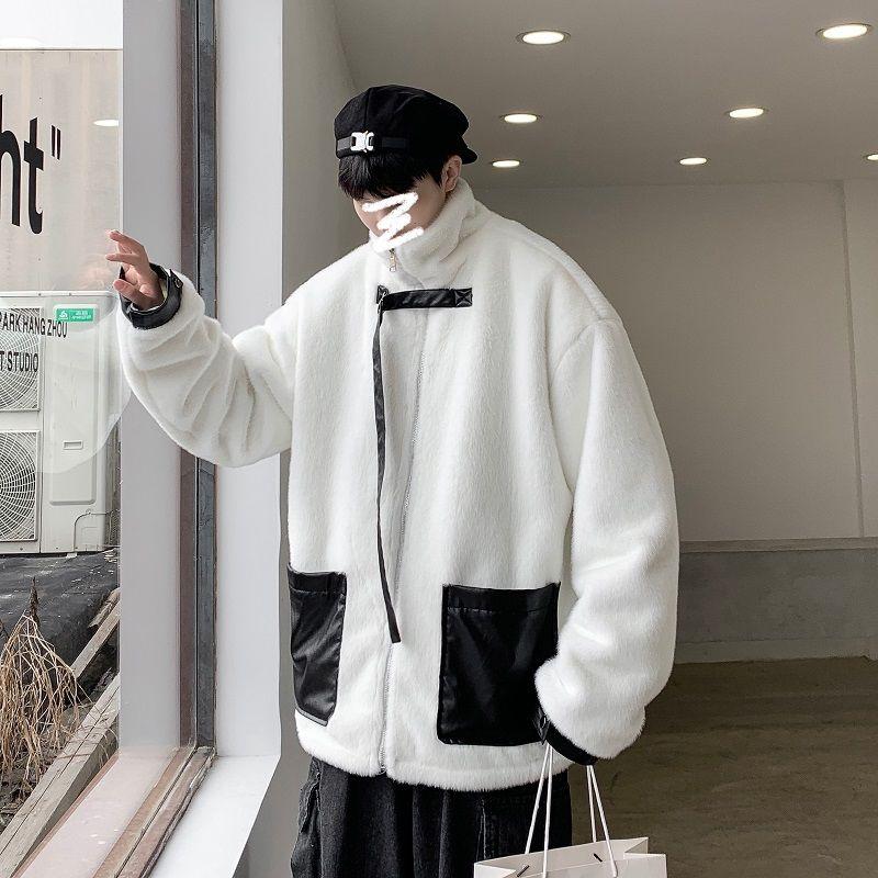 

2020 Winter Men's Waterproof Parkas Fur Snow Jackets Casual Coats Loose Fashion PU Leather Warm Cotton-padded Clothes M-2XL, Black