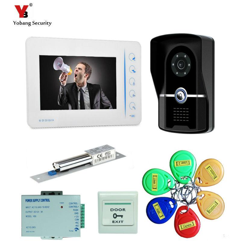 

Yobang Security freeship 7" Video Door Phone Doorbell Video Intercom IR Camera Monitor Electric Strike Lock 5pcs RFID Keyfobs