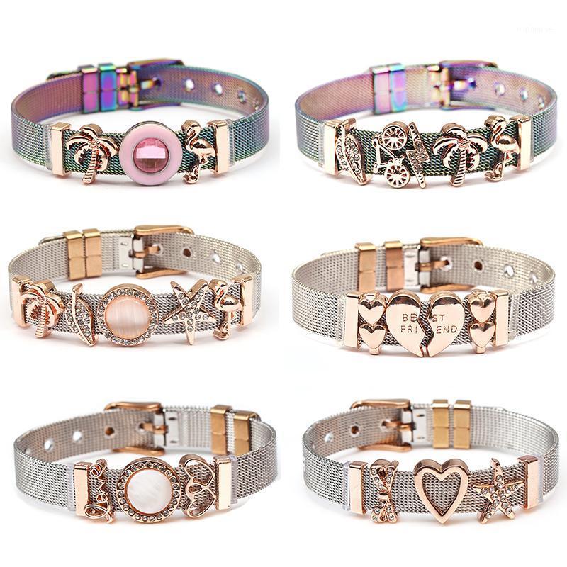 

BAOPON Jewelry Colorful Stainless Steel Mesh Bracelet Bangles with Gold Slide Charms Fine Bracelets as Wife Lover Friend Gift1